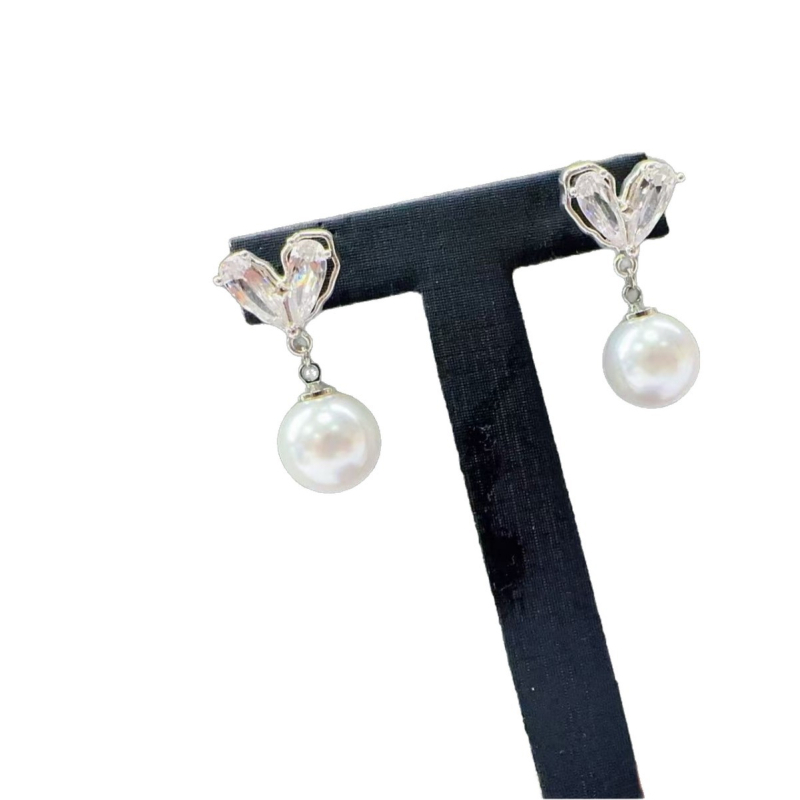 Sakausējuma auskari, sirds formas diski ar komāru atbaidīšanas funkciju, ar pērļu krellēm, sievietēm