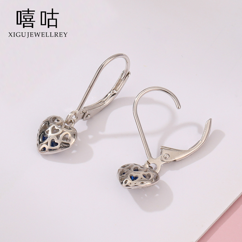 Heehee 925-ös ezüst fülbevalók, üreges szív formájú, elegáns stílus, elektroplattírozás