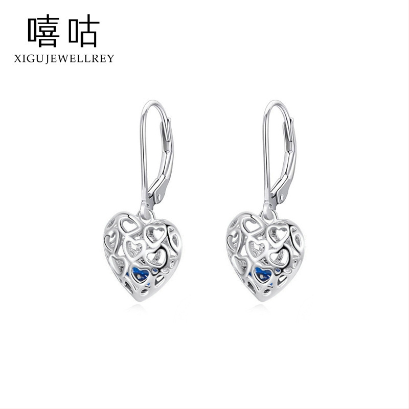 Heehee 925 sidabro auskarai, tuščiaviduriai širdies formos, elegantiškas stilius, elektroplatinavimas
