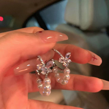 Naušnice s motivom leptira i cirkon perlama, Bow Tie stil, legura s elektroplatingom, bakreni postovi