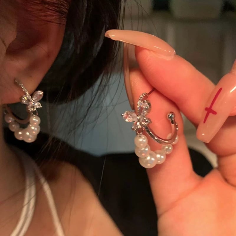 Naušnice s motivom leptira i cirkon perlama, Bow Tie stil, legura s elektroplatingom, bakreni postovi