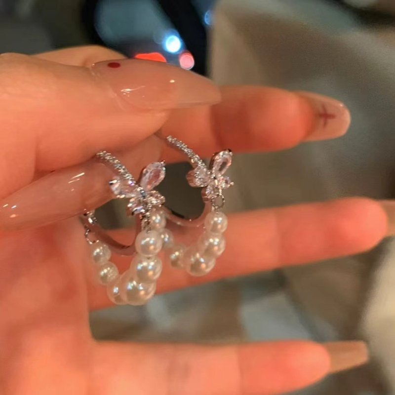 Naušnice s motivom leptira i cirkon perlama, Bow Tie stil, legura s elektroplatingom, bakreni postovi