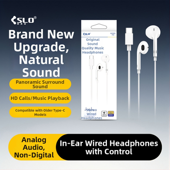 Type-C iekšējās auss austiņas ar inline vadību, kustīgs spole vadītājs, 1,2 m kabelis, Android saderīgs