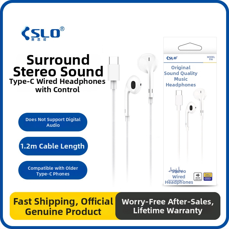 Type-C In-Ear laidinės ausinės su inline kontrole, judančio ritės vairuotojas, 1,2 m kabelis, Android suderinamas