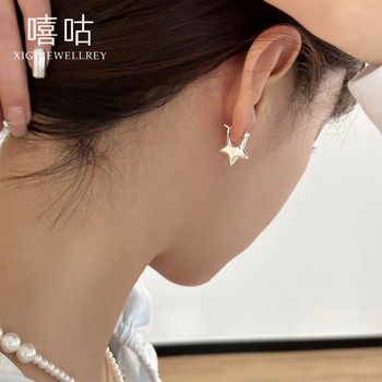 Овеци - 925 сребро, триизмерна звезда с пет точки за ухо, електроплатирани, за жени, пролет 2024