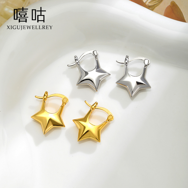 Овеци - 925 сребро, триизмерна звезда с пет точки за ухо, електроплатирани, за жени, пролет 2024