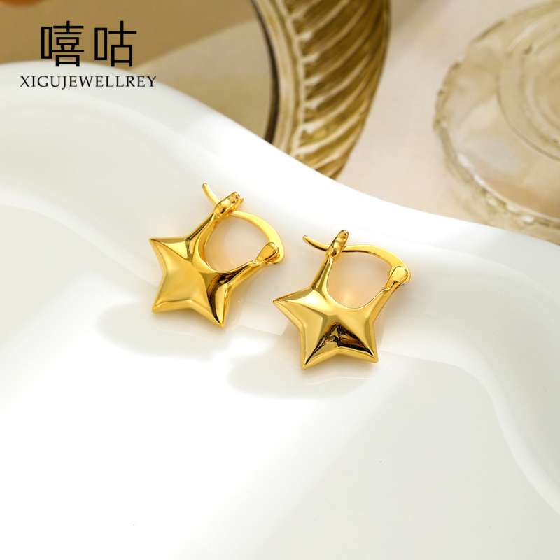 Овеци - 925 сребро, триизмерна звезда с пет точки за ухо, електроплатирани, за жени, пролет 2024