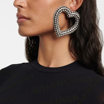 Naušnice u obliku srca s rhinestones, elektroplatirane, ekscentričan stil, ženski modni nakit