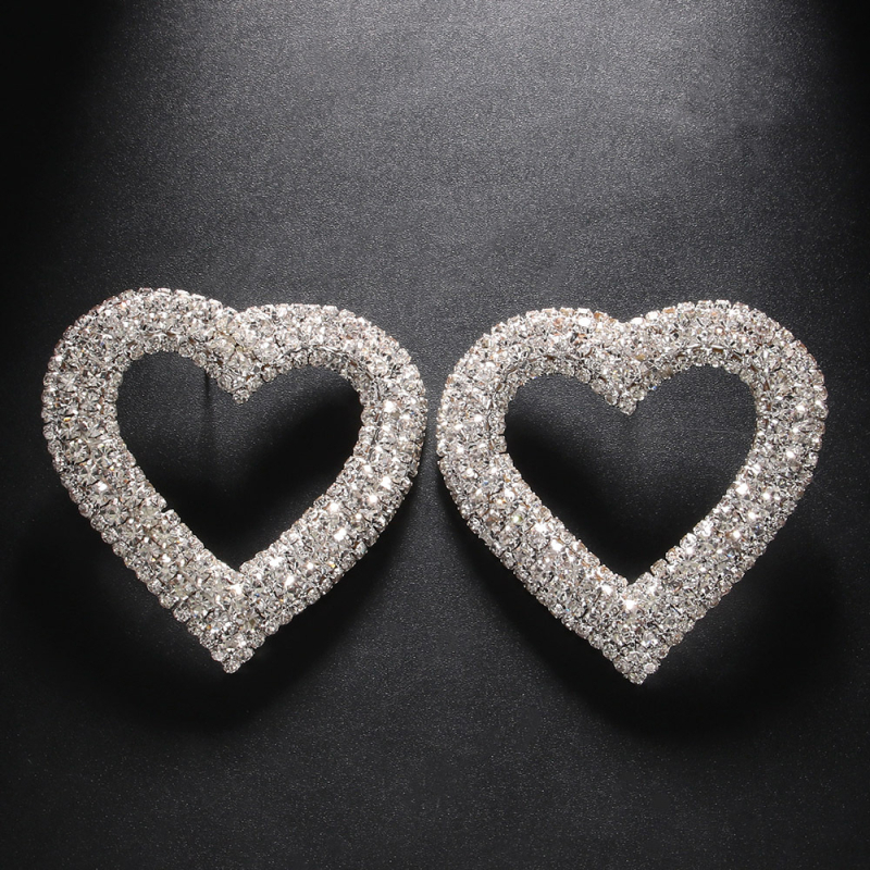 Naušnice u obliku srca s rhinestones, elektroplatirane, ekscentričan stil, ženski modni nakit