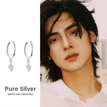 Náušnice S925 zo striebra, Geometrický rhombus, Unisex, Jedinečný štýl, Povrch z bieleho zlata