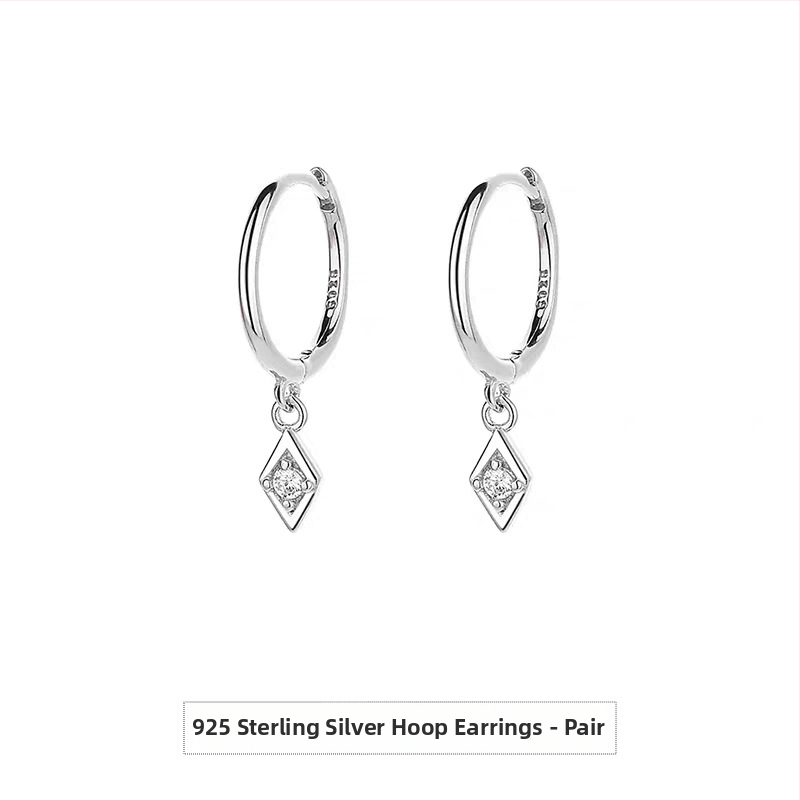 Náušnice S925 zo striebra, Geometrický rhombus, Unisex, Jedinečný štýl, Povrch z bieleho zlata