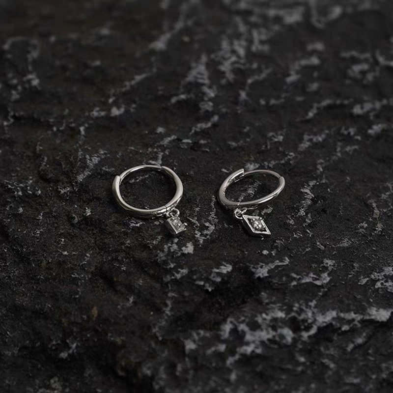 Σκουλαρίκια S925 από ασήμι, Γεωμετρικός ρόμβος, Unisex, Μοναδικό στυλ, Επίχρωση λευκόχρυσου