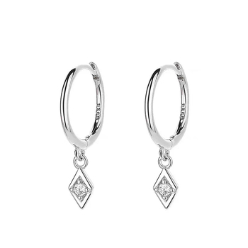Σκουλαρίκια από ασήμι S925, γεωμετρικός ρόμβος, unisex, λίθοι ζιρκόν