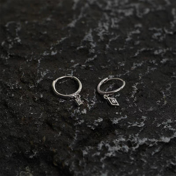 Σκουλαρίκια από ασήμι S925, γεωμετρικός ρόμβος, unisex, λίθοι ζιρκόν