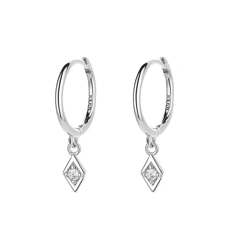 Σκουλαρίκια από ασήμι S925, γεωμετρικός ρόμβος, unisex, λίθοι ζιρκόν