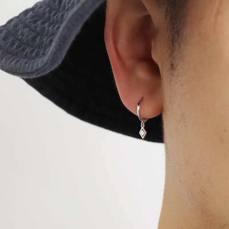 Σκουλαρίκια από ασήμι S925, γεωμετρικός ρόμβος, unisex, λίθοι ζιρκόν