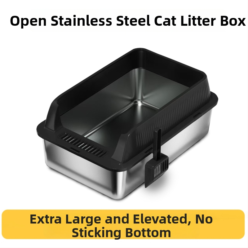 Miska na mačky z kovu a ABS, vysoký plot, otvorený dizajn, čiastočne uzavretá s ochranou proti piesku
