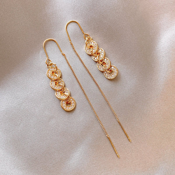 Meďové náušnice, geometrický tvar, čínsky štýl, literárny retro, zima 2025