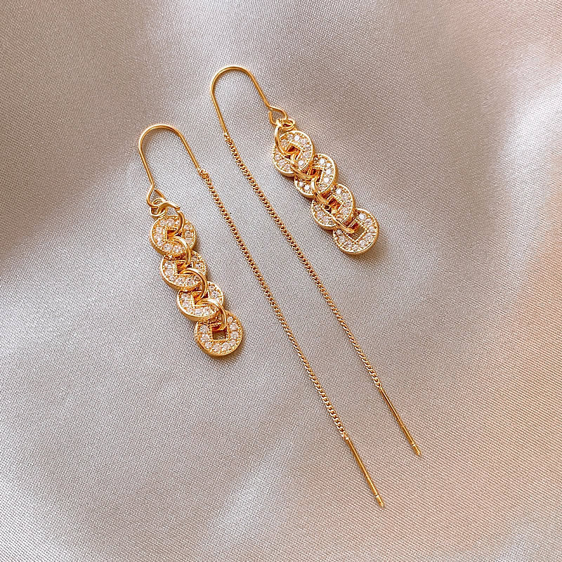 Meďové náušnice, geometrický tvar, čínsky štýl, literárny retro, zima 2025