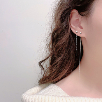 Геометрични квадратни сребърни обици 999 за жени, сребърна ушна верига от Happy Silversmith