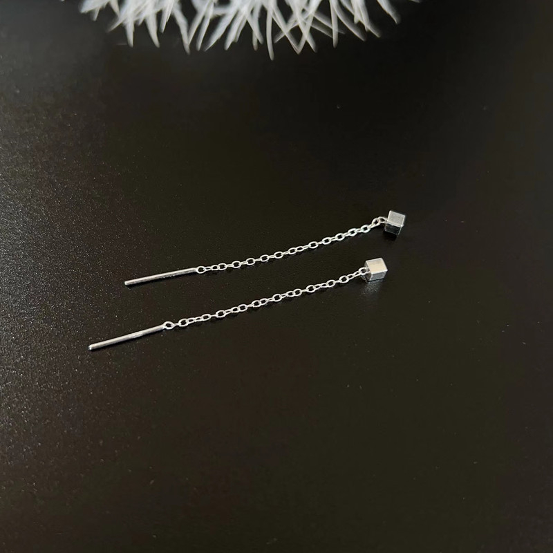 Геометрични квадратни сребърни обици 999 за жени, сребърна ушна верига от Happy Silversmith