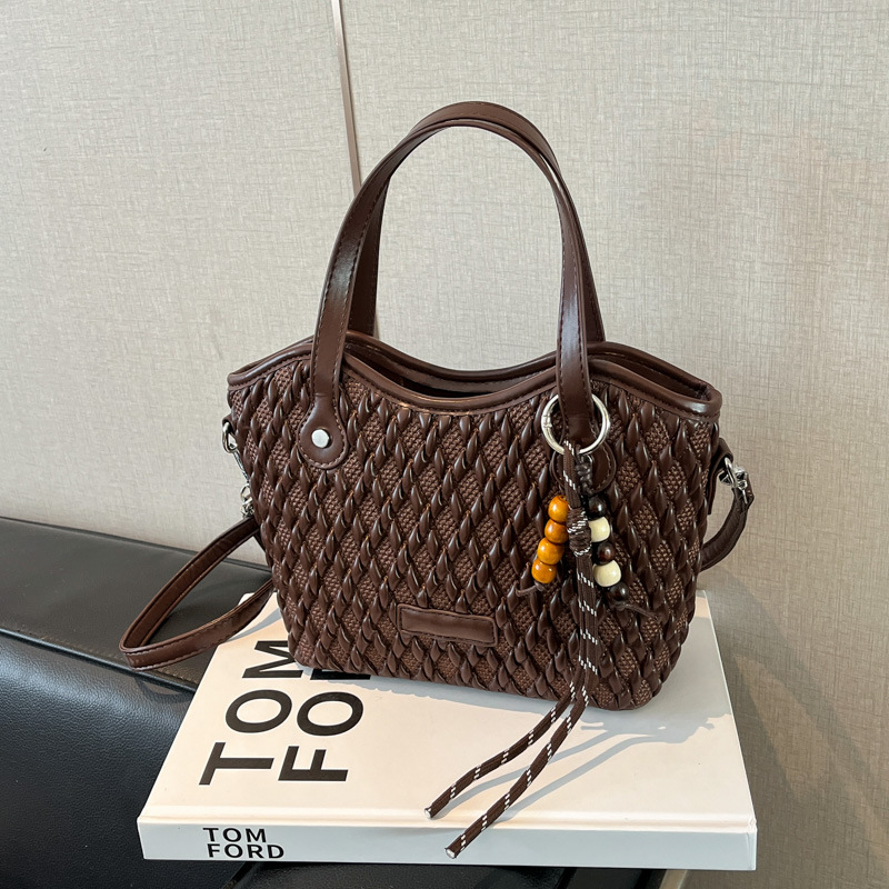 Geantă de damă din PU împletit, stil urban simplu, geantă crossbody în formă de coș, căptușeală poliester, buzunare interne pentru telefon și documente, curea de umăr, Autumn 2025