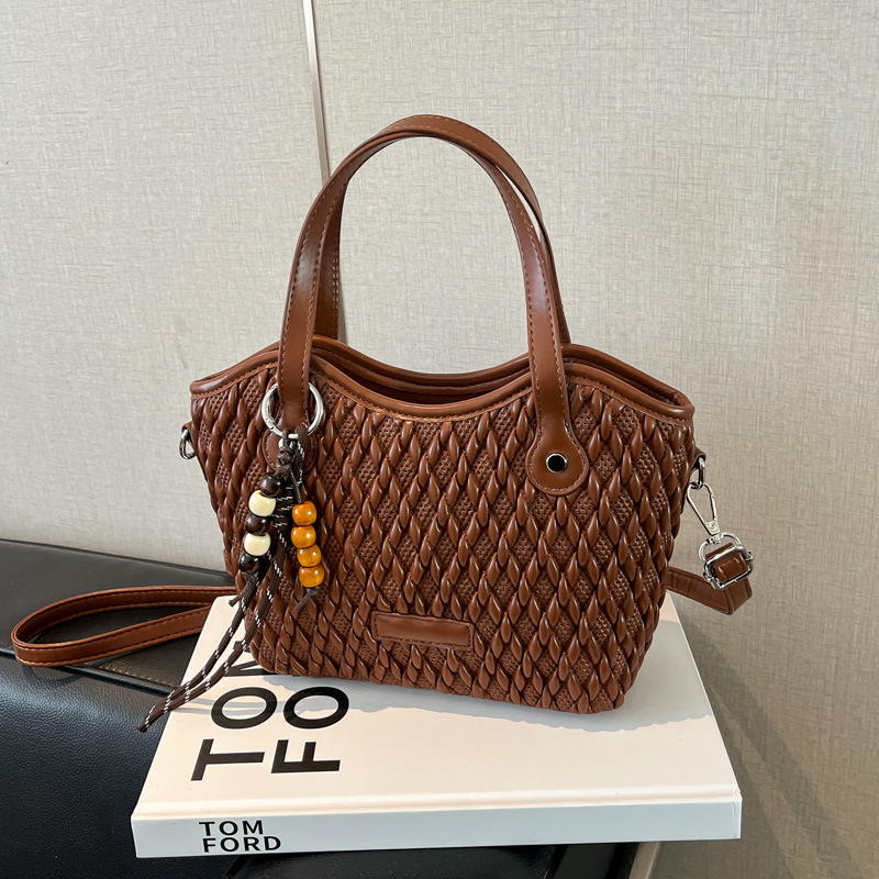 Geantă de damă din PU împletit, stil urban simplu, geantă crossbody în formă de coș, căptușeală poliester, buzunare interne pentru telefon și documente, curea de umăr, Autumn 2025