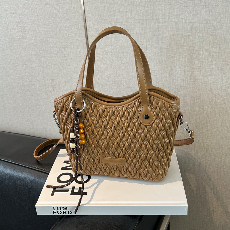 Geantă de damă din PU împletit, stil urban simplu, geantă crossbody în formă de coș, căptușeală poliester, buzunare interne pentru telefon și documente, curea de umăr, Autumn 2025