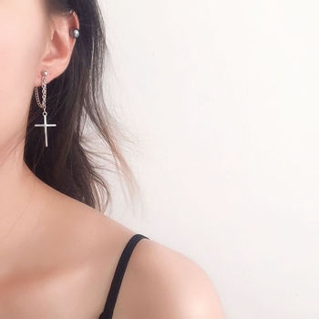 Cercei clip-on cu lanț încrucișat, stil coreean, aliaj, placare electroplată, model W16/W17