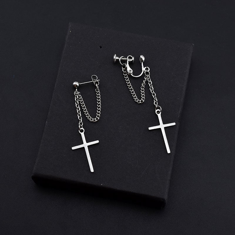 Cercei clip-on cu lanț încrucișat, stil coreean, aliaj, placare electroplată, model W16/W17
