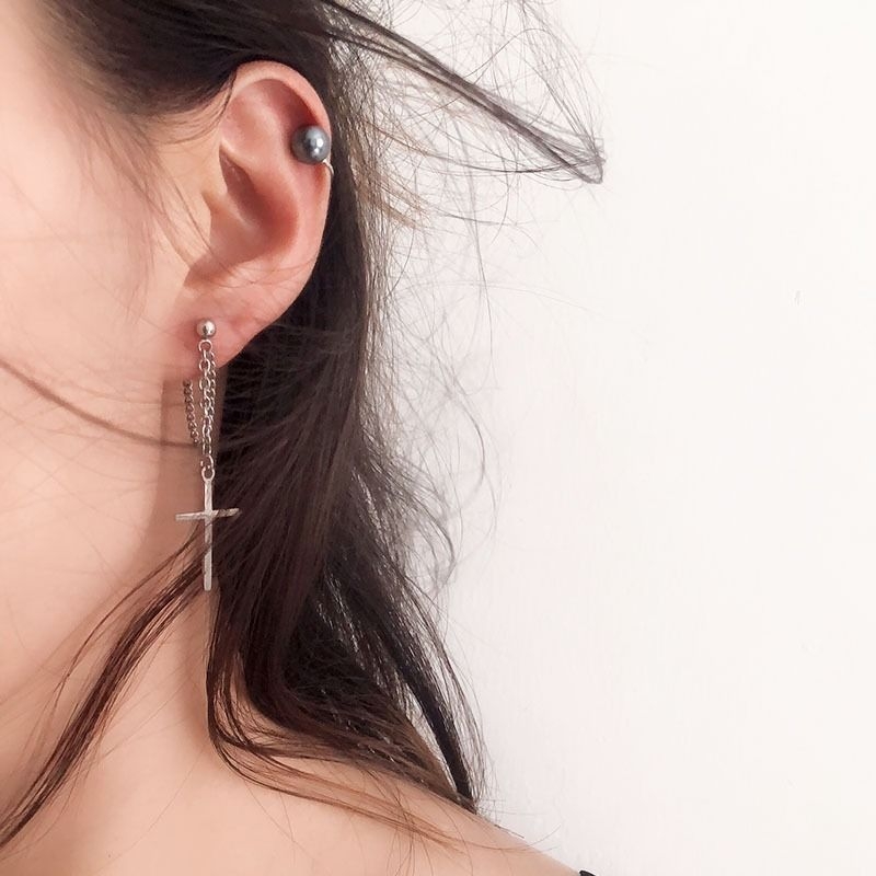 Cercei clip-on cu lanț încrucișat, stil coreean, aliaj, placare electroplată, model W16/W17