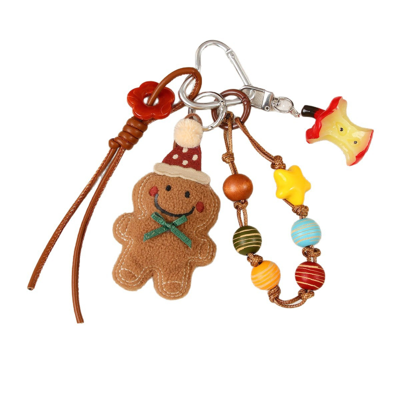 Gingerbread Man Pandantiv pentru geantă din pluș (Material: pluș, Handmade, Stil Ins, Model Brad de Crăciun, Iarnă 2025)