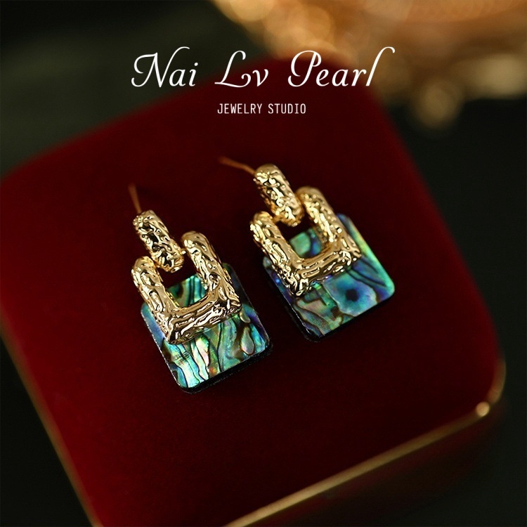 Cercei cu scoici abalone naturale, formă geometrică, stil de zână, tijă din argint S925, ER0061