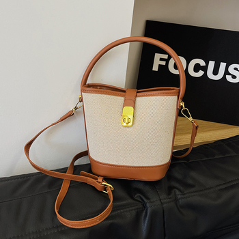 Taška typu vedro z PU, mestský štýl, uzáver so zámkom, laminovaná vnútorná kapsa so zipsom