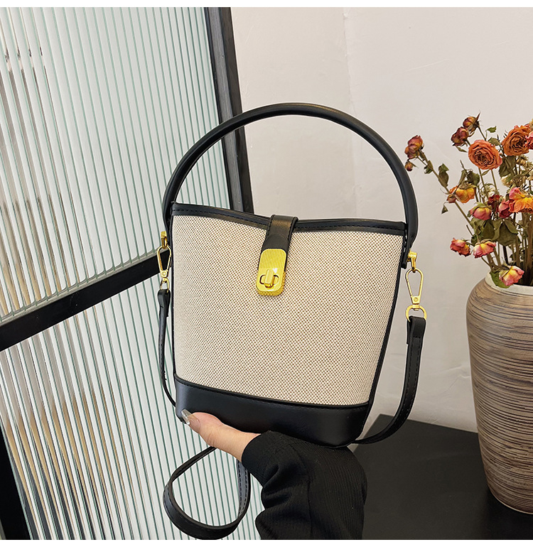 Taška typu vedro z PU, mestský štýl, uzáver so zámkom, laminovaná vnútorná kapsa so zipsom