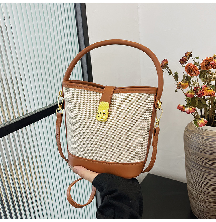 Taška typu vedro z PU, mestský štýl, uzáver so zámkom, laminovaná vnútorná kapsa so zipsom