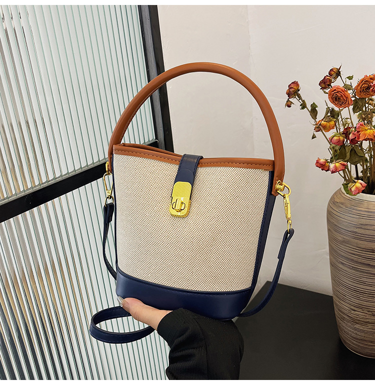 Taška typu vedro z PU, mestský štýl, uzáver so zámkom, laminovaná vnútorná kapsa so zipsom