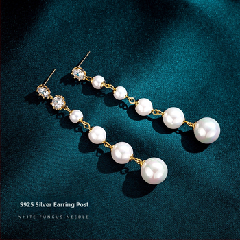 Perlové náušnice – zliatina, dámsky OL štýl, detail perly, vsadené kamene