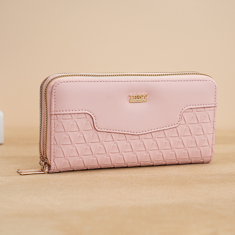 Dámska dlhá peňaženka-klach s dvojitým zipsom, PU materiál, mestský minimalizmus, jednofarebný vzor, TEAYY, podšívka z syntetickej kože, leto 2024, na každodenné nosenie