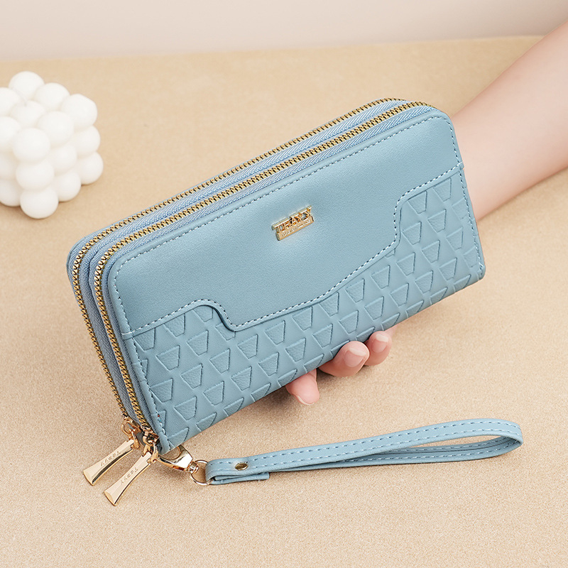 Dámska dlhá peňaženka-klach s dvojitým zipsom, PU materiál, mestský minimalizmus, jednofarebný vzor, TEAYY, podšívka z syntetickej kože, leto 2024, na každodenné nosenie