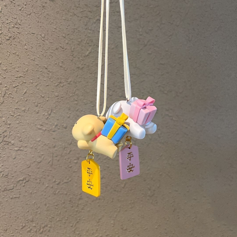 Κρεμαστό αυτοκινήτου με σκύλο σε γραμμικό σχέδιο — καρτούν, για τον καθρέφτη, ρητίνη, εσωτερική διακόσμηση, αυτοκινητικό διακοσμητικό