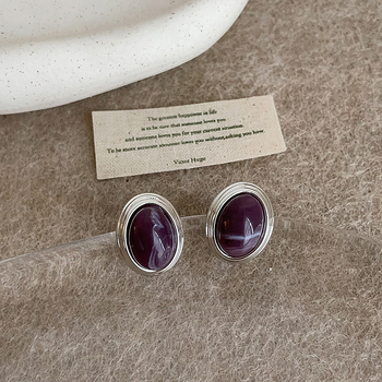 Ronerai Náušnice pre ženy – geometrický tvar, oválny kameň mačacieho oka, kovová báza, titánová ihla, elektroplatovanie