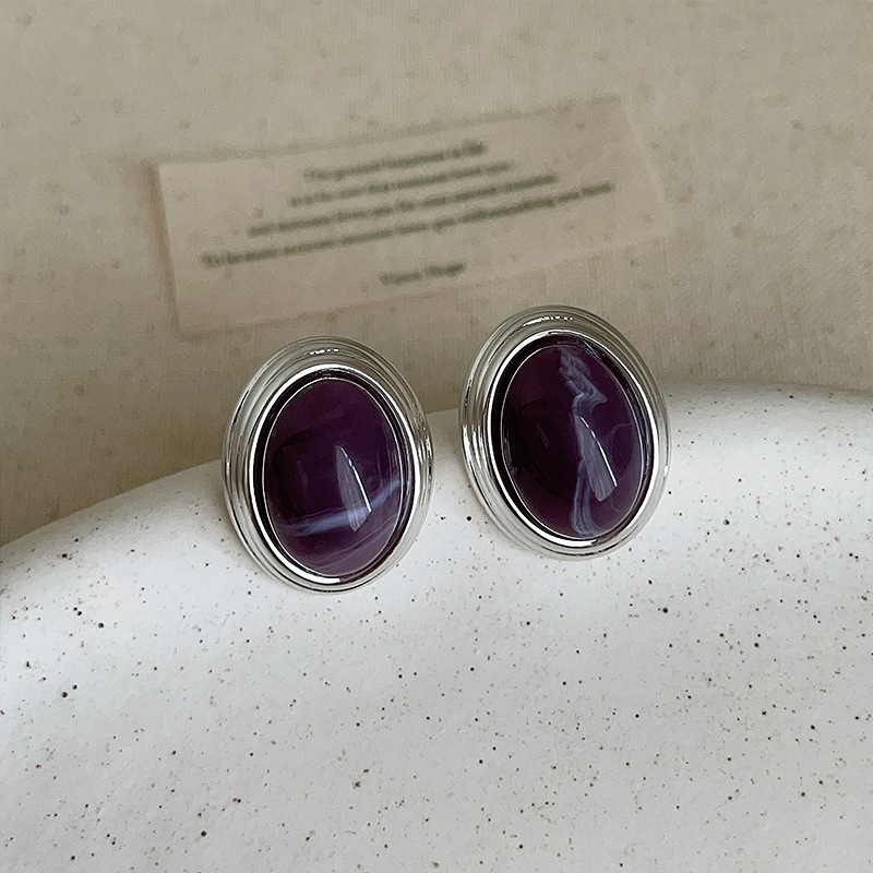 Ronerai Náušnice pre ženy – geometrický tvar, oválny kameň mačacieho oka, kovová báza, titánová ihla, elektroplatovanie