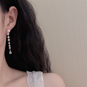Fülbevalók műgyöngyökkel, geometriai tassel dizájn, Qiao Li márka, elektroplakált felület, niche stílus, nőknek szóló ékszer