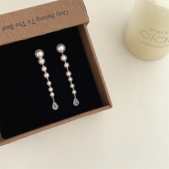 Fülbevalók műgyöngyökkel, geometriai tassel dizájn, Qiao Li márka, elektroplakált felület, niche stílus, nőknek szóló ékszer