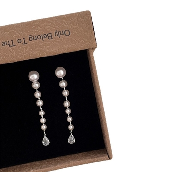 Fülbevalók műgyöngyökkel, geometriai tassel dizájn, Qiao Li márka, elektroplakált felület, niche stílus, nőknek szóló ékszer