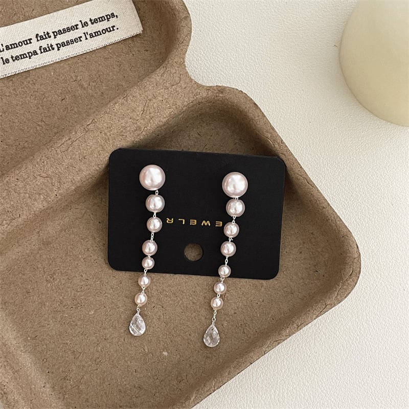 Fülbevalók műgyöngyökkel, geometriai tassel dizájn, Qiao Li márka, elektroplakált felület, niche stílus, nőknek szóló ékszer