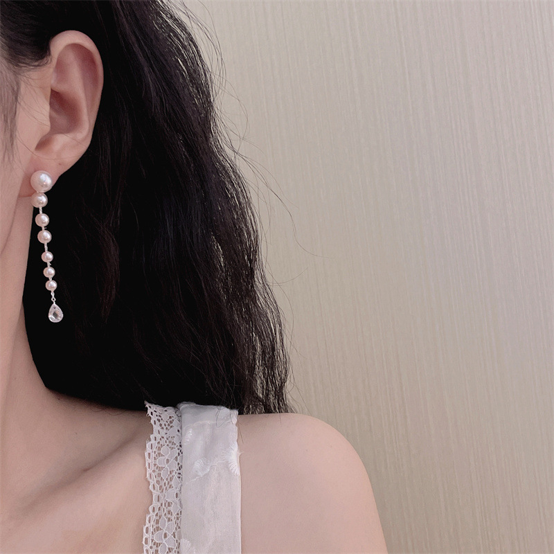 Fülbevalók műgyöngyökkel, geometriai tassel dizájn, Qiao Li márka, elektroplakált felület, niche stílus, nőknek szóló ékszer