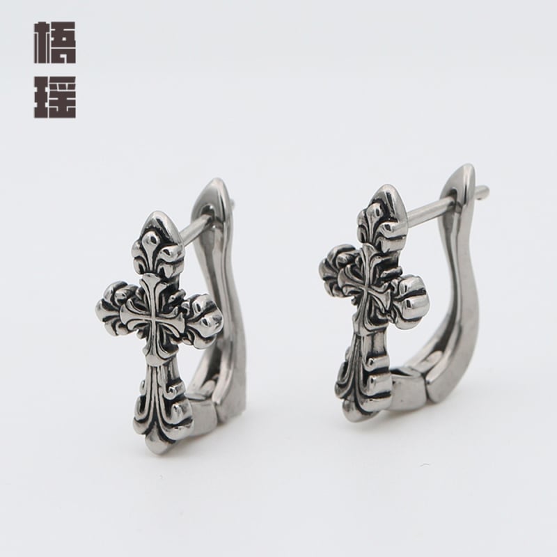 Σκουλαρίκια με σταυρό σε κρίκο, τιτάνιο ατσάλι, στυλ χιπ-χοπ, προέλευση Yiwu, κυκλοφόρησε άνοιξη 2024