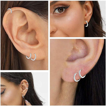 Ατσάλινα σκουλαρίκια σε σχήμα κρίκου με μινιμαλιστικό σχέδιο, μικροενθέσεις ζιρκόν, unisex